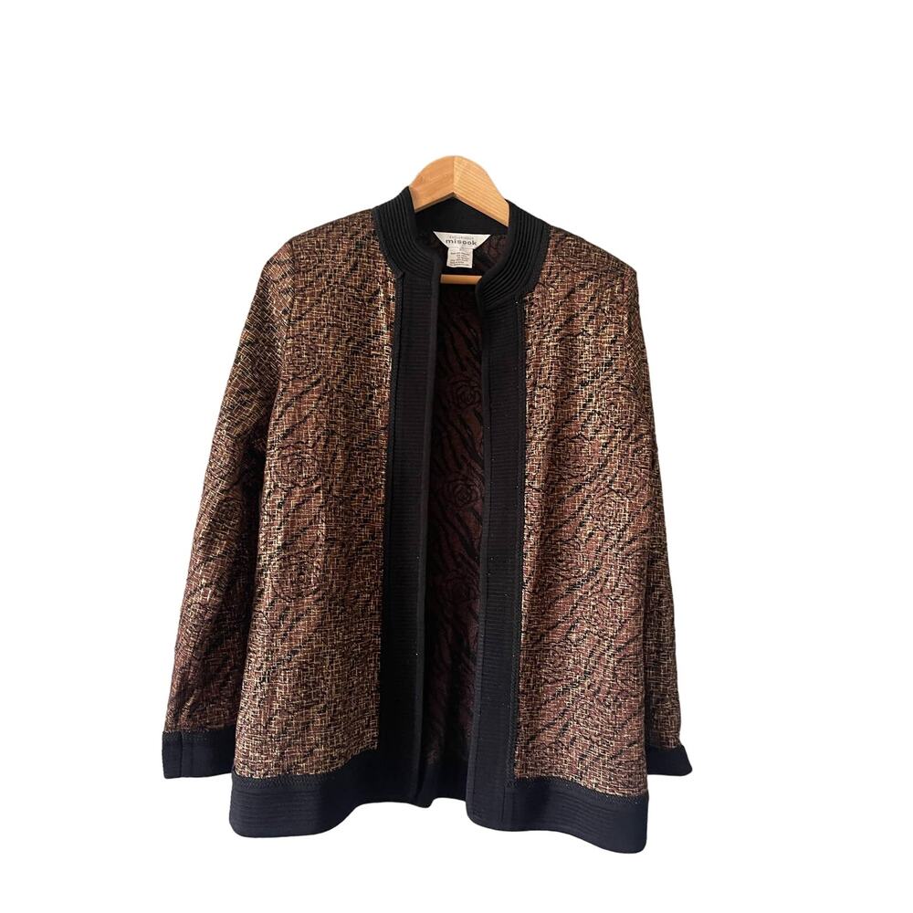 Misook Brown Black‎  Open Front Lightweight Jacket